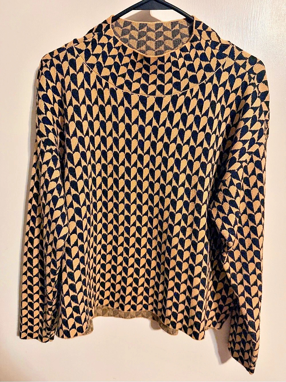 Maeve Anthropologie Heart Geometric Knit Sweater Black Camel S